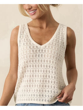 Z SUPPLY Nilo Crochet Knit Sweater Tank Cream Sleeveless V-Neck Boho Size Small